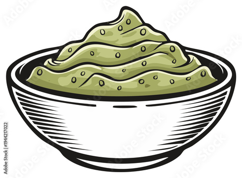 A creamy avocado dip served in a simple bowl with a textured pattern on its exterior