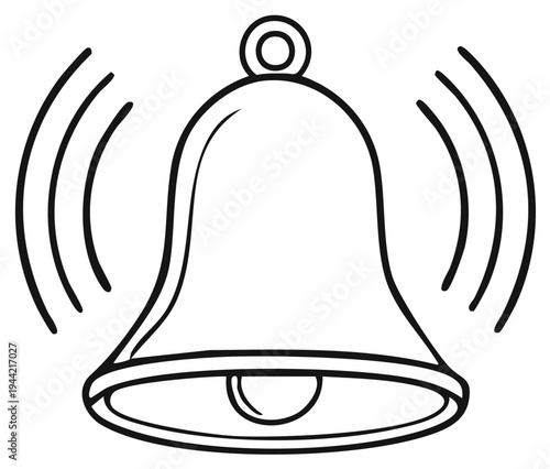 Outlined illustration of a ringing bell with sound waves