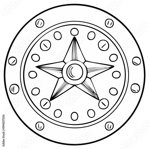 Star emblem, round badge with star, illustration, vintage style, vector