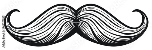 Elegant Detailed Moustache - Stylized Mustache Graphic in Black and White