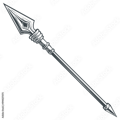 Ancient Weaponry Spear Detailed Engraving Stylized Illustration Isolated