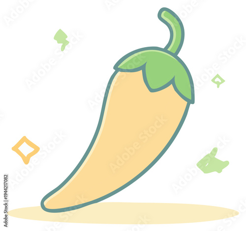 Cute yellow chili pepper illustration. Simple flat design cartoon vegetable icon for food and cooking concepts
