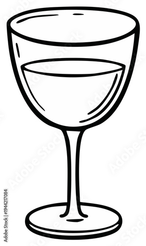 Simple line drawing of a wine glass filled with liquid illustration