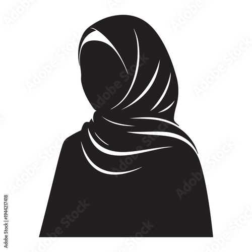 Elegant woman wearing a headscarf black and white silhouette