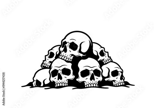 Pile of Skulls Illustration Black and White.