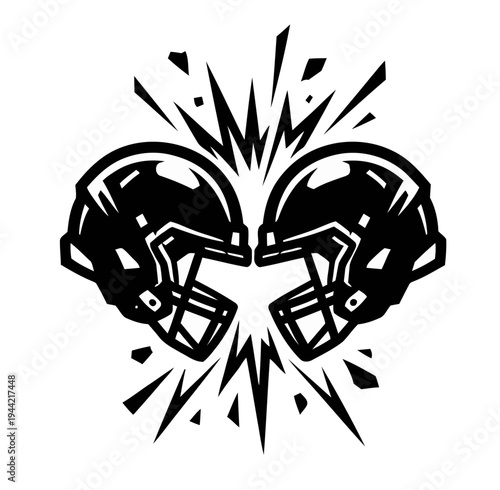 Dynamic illustration of two American football helmets poised for an intense clash, symbolizing fierce competition and the spirit of the game