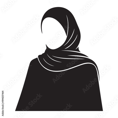 Elegant woman wearing a hijab a striking black silhouette