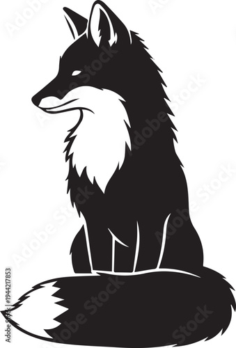 Black and white illustration of a fox sitting