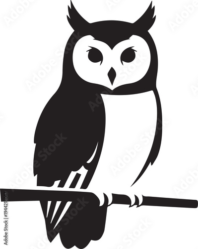 A black silhouette of an owl perched on a branch