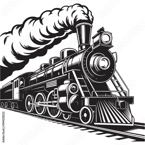 Vintage steam train with billowing smoke a striking black silhouette