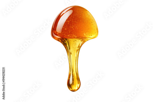 Golden honey dripping liquid mushroom shape on transparent background