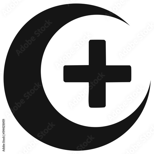 Interfaith symbol with Christian cross and Islamic crescent representing religious unity and harmony