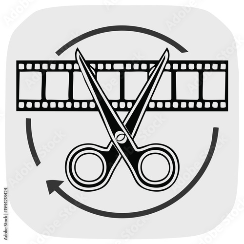Film reel and scissors design element for video editing and creation