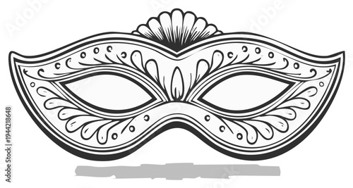 Elegant Venetian Mask Illustration in Black and White Decorative Design