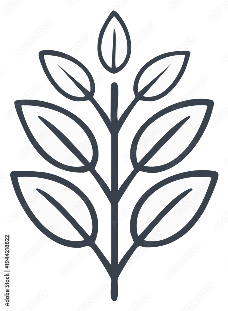 Obraz premium Botanical Icon Featuring Leaves in Outline Style Representing Natural Growth