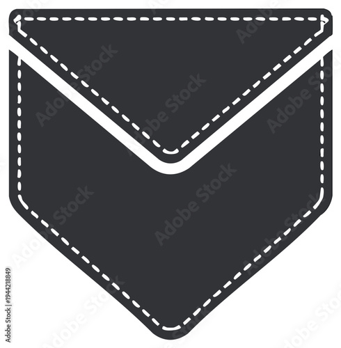 Simple Dark Envelope Icon with Stitched Border and White Outline
