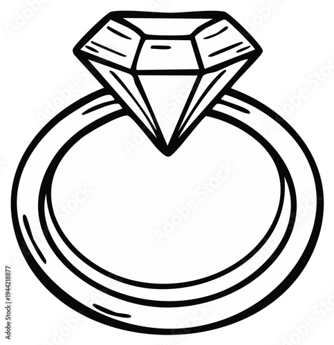Diamond engagement ring illustration, outline style, jewelry, love concept