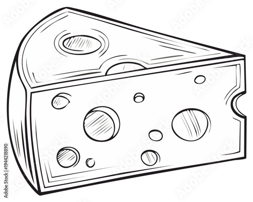 Illustration of a wedge of Swiss cheese with holes and a textured surface