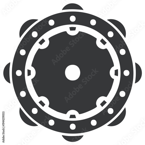 Stylized Dark Tambourine Percussion Instrument with Jingle Bells