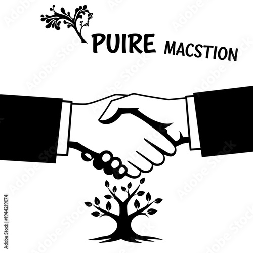 Business handshake over tree logo, representing growth, partnership, and success in corporate ventures.