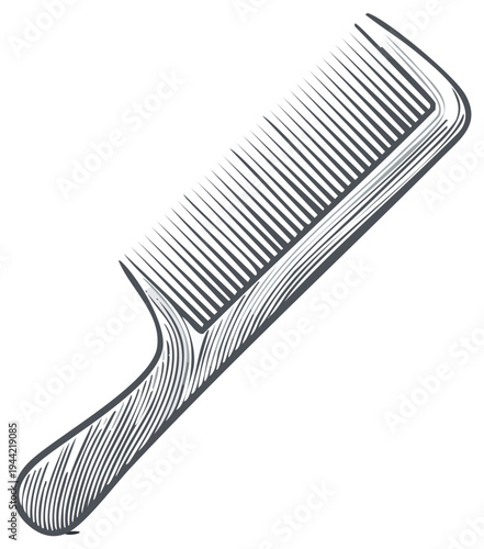 Engraved Hand Drawn Comb for Hair Styling and Grooming in Vintage Sketch Style Illustration
