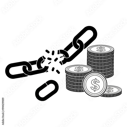 Broken Chain and Stacked Coins: Financial Crisis, Debt, Bankruptcy, Financial Loss