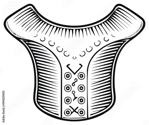 Line art drawing of a historical corset for a dress or costume accessory, vector illustration