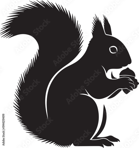 Black silhouette of a squirrel eating a nut