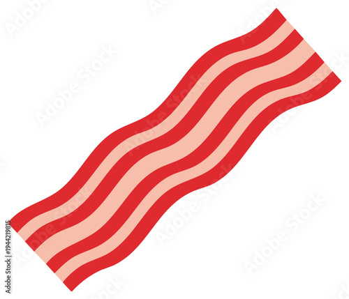 Wavy cooked strip of bacon isolated on white background for cooking and food concepts.