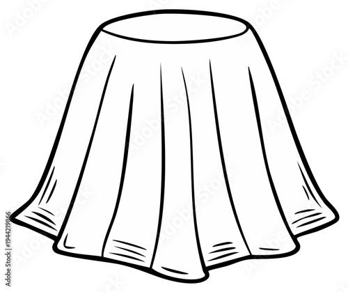 Simple illustration of a draped tablecloth on a surface in a line art style.