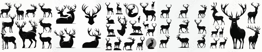 Fototapeta premium Vector set image silhouette of deer