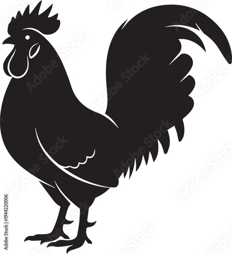 Black silhouette of a rooster with bold lines and details