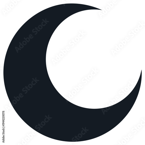 Crescent moon silhouette graphic. Simple dark navy crescent against white background.