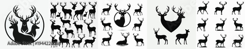 Vector set image silhouette of deer