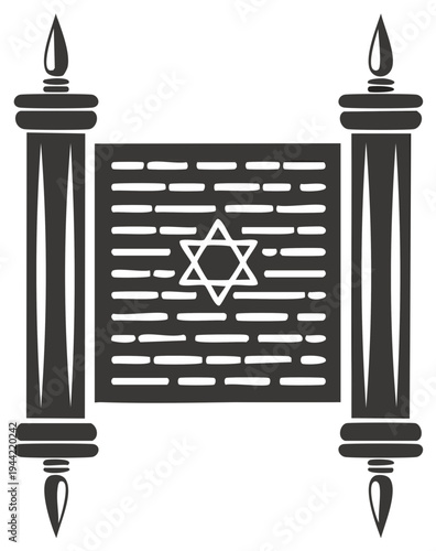 Religious Scroll Illustration with Star of David Ancient Text Scroll Jewish Holiday