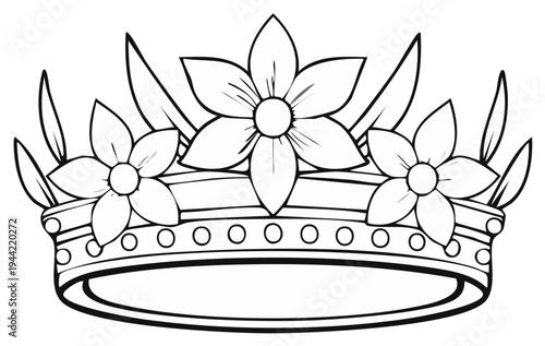 Stylized royal crown adorned with floral elements and decorative elements