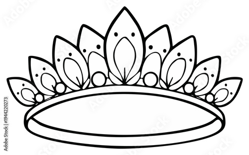 Outline of a Decorative Princess Tiara with Floral Petal Shapes and Beads