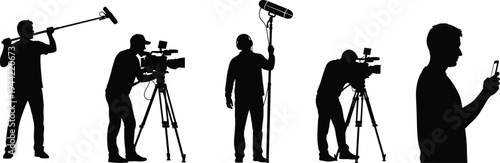 film crew, cameraman, boom operator, videographer, filmmaking, production team, camera operator, media production, video shooting, silhouette, cinema, recording, studio, equipment, 