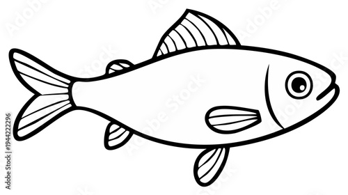 Fish Outline Illustration of Aquatic Animal with Fins in Black and White for Coloring Pages or Educational Material