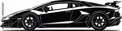 Detailed modern supercar silhouette with aggressive aerodynamic design, luxury sports coupe vector illustration isolated on light background