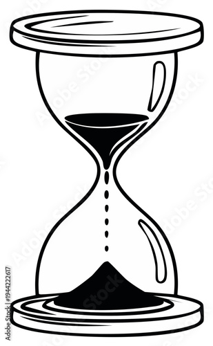 Hourglass illustration with sand flowing through a narrow neck symbolizing time.