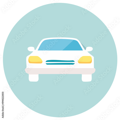 White car front view flat design illustration vehicle transportation travel icon