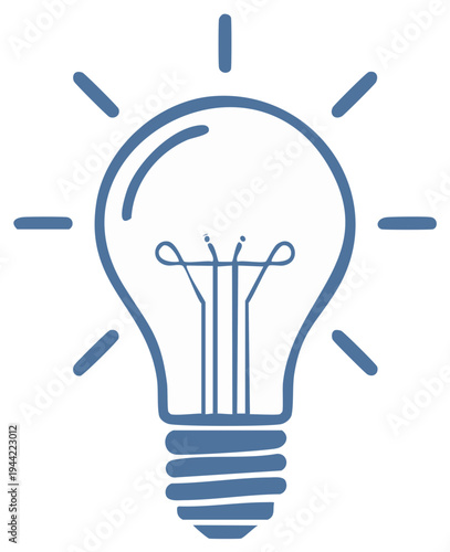 Electric bulb illustration radiates light, idea symbol design, inspiration and creativity concept.