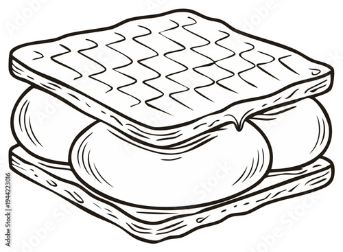 Marshmallow sandwich illustration black and white