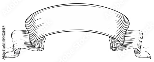 Elegant blank scroll banner with antique engraved line art details