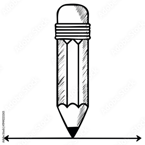 Hand Drawn Sketch of a Sharpened Pencil Point Touching a Horizontal Line Symbolizing Precision and Measurement