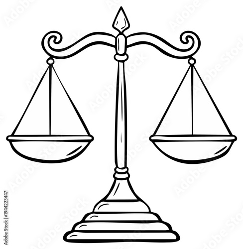 Justice Scales Illustration: Symbol of law, fairness, and legal system