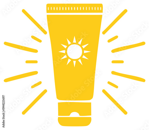 Yellow Sunscreen Tube with Sun Symbol and Rays