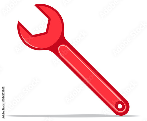 Bright Red Open-End Wrench Tool Isolated with Subtle Shadow and Clean Background