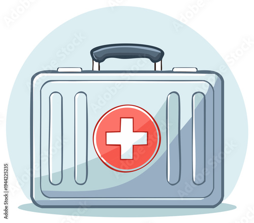 First aid kit illustration, medical emergency suitcase, healthcare equipment